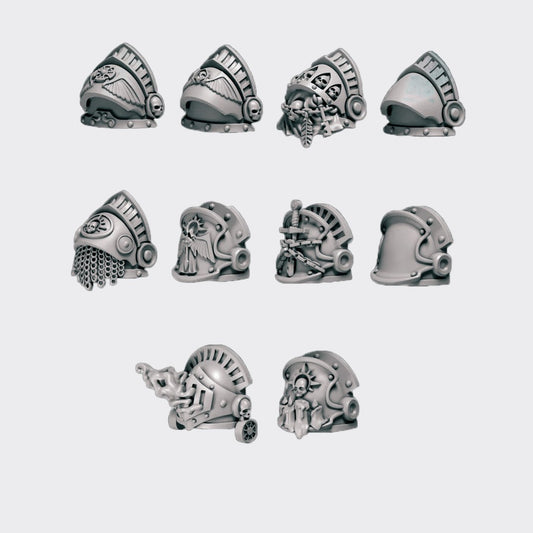 Hombreras Terminators Eternal Pilgrims A — bits de conversión sci-fi grimdark de Greytide Studio, resina 32mm sin pintar
