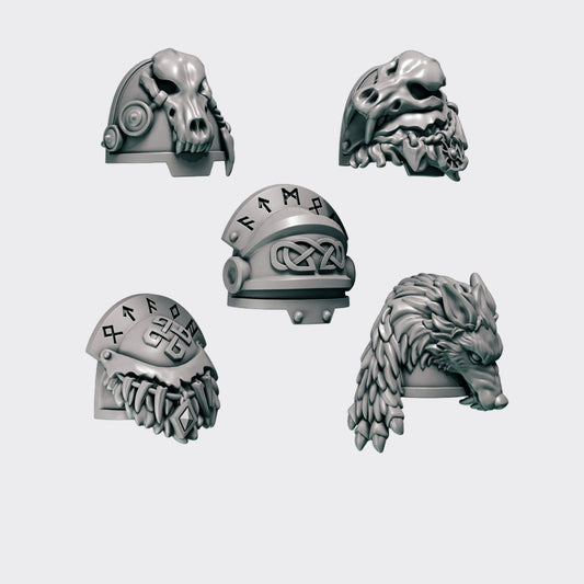 Hombreras Terminators Primal Hounds A — bits de conversión sci-fi grimdark de Greytide Studio, resina 32mm sin pintar