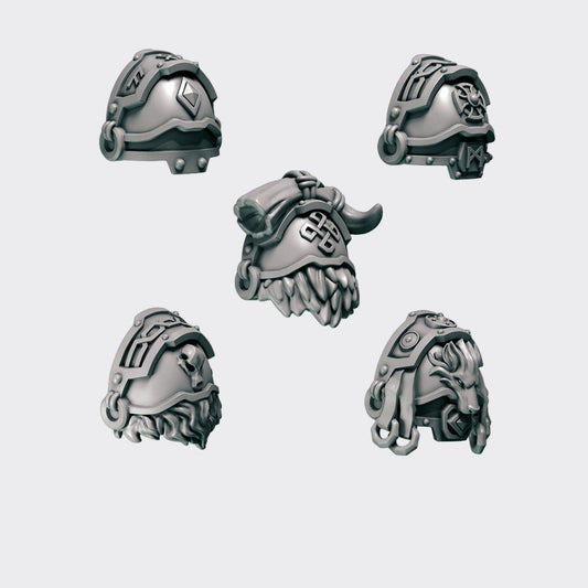 Hombreras Terminators Primal Hounds C — bits de conversión sci-fi grimdark de Greytide Studio, resina 32mm sin pintar