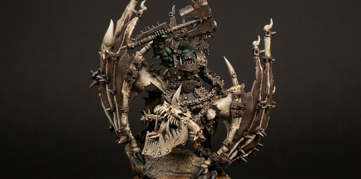 Señor de la Guerra Orco de Hierro sobre Wyvern · miniatura de resina 28 mm · Orcos y Goblins · Drakholm