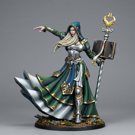 Miniatura Kythaela hechicera élfica Altos Elfos resina 32mm sin pintar - Drakholm