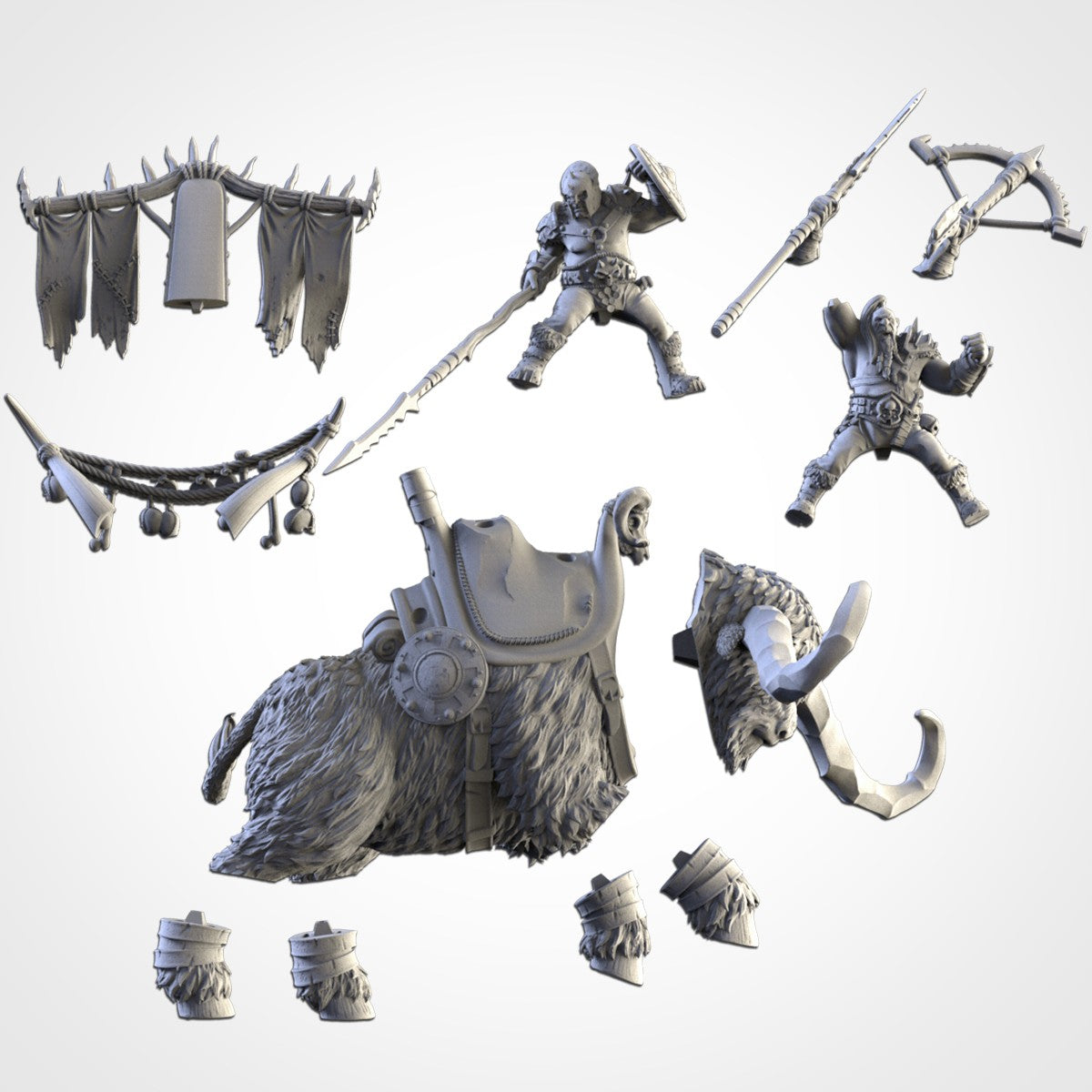 Ogros sobre Uro de las Nieves · Miniatura 32mm · Ogros del Norte · Drakholm