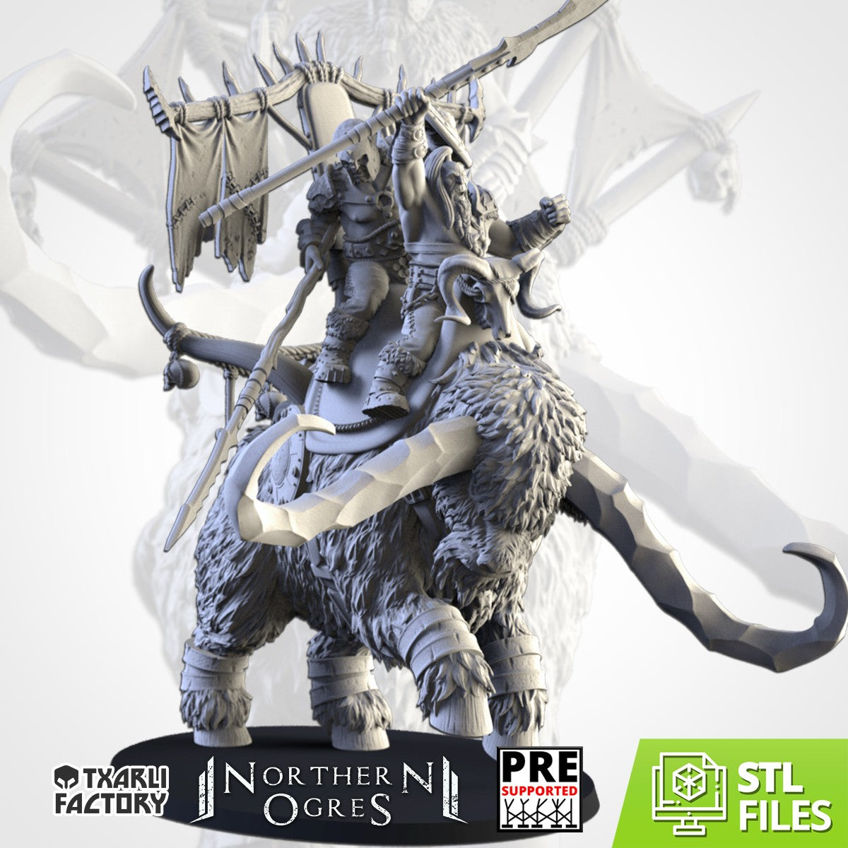 Ogros sobre Uro de las Nieves · Miniatura 32mm · Ogros del Norte · Drakholm