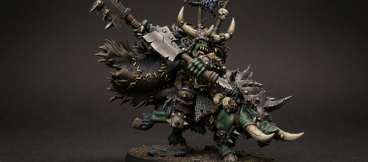 Señor de la Guerra Orco sobre Jabalí de Guerra · miniatura de resina 28 mm · Orcos y Goblins · Drakholm