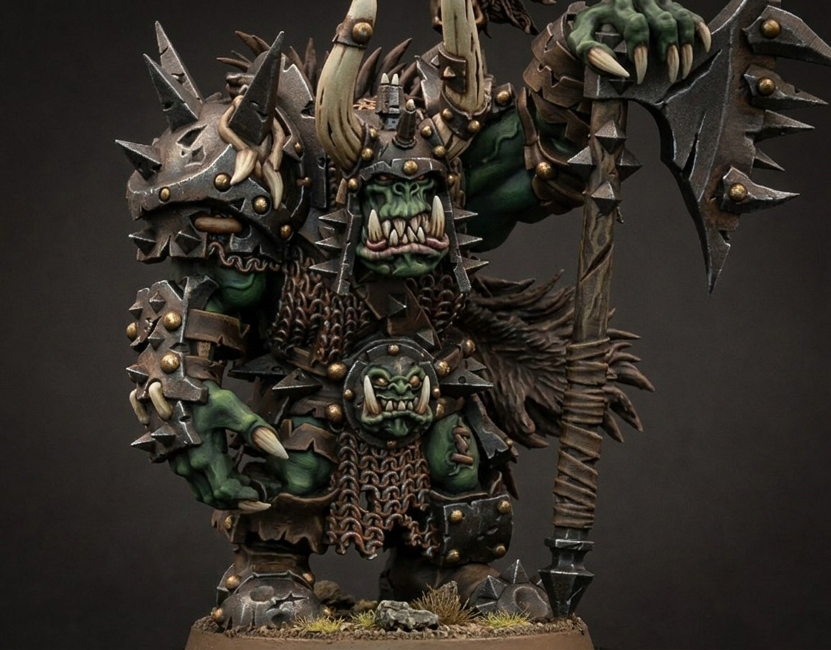 Senor de la Guerra Orco con Gran Hacha · miniatura de resina 28 mm · Orcos y Goblins · Drakholm