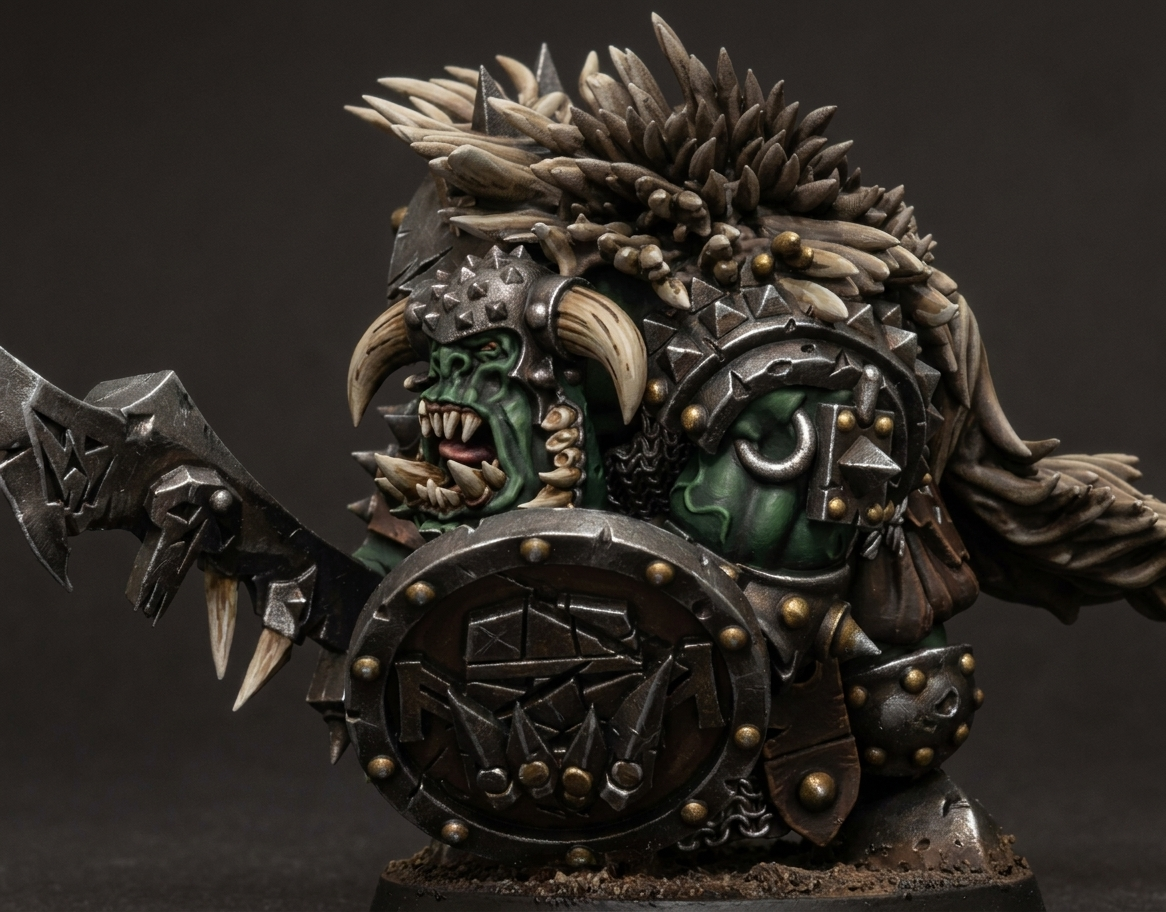 Caudillo Orco con Arma y Escudo · miniatura de resina 28 mm · Orcos y Goblins · Drakholm