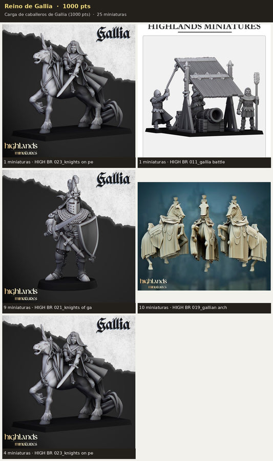 Ejército Reino de Gallia 1000 pts · 25 miniaturas resina fantasía 28mm · sin pintar