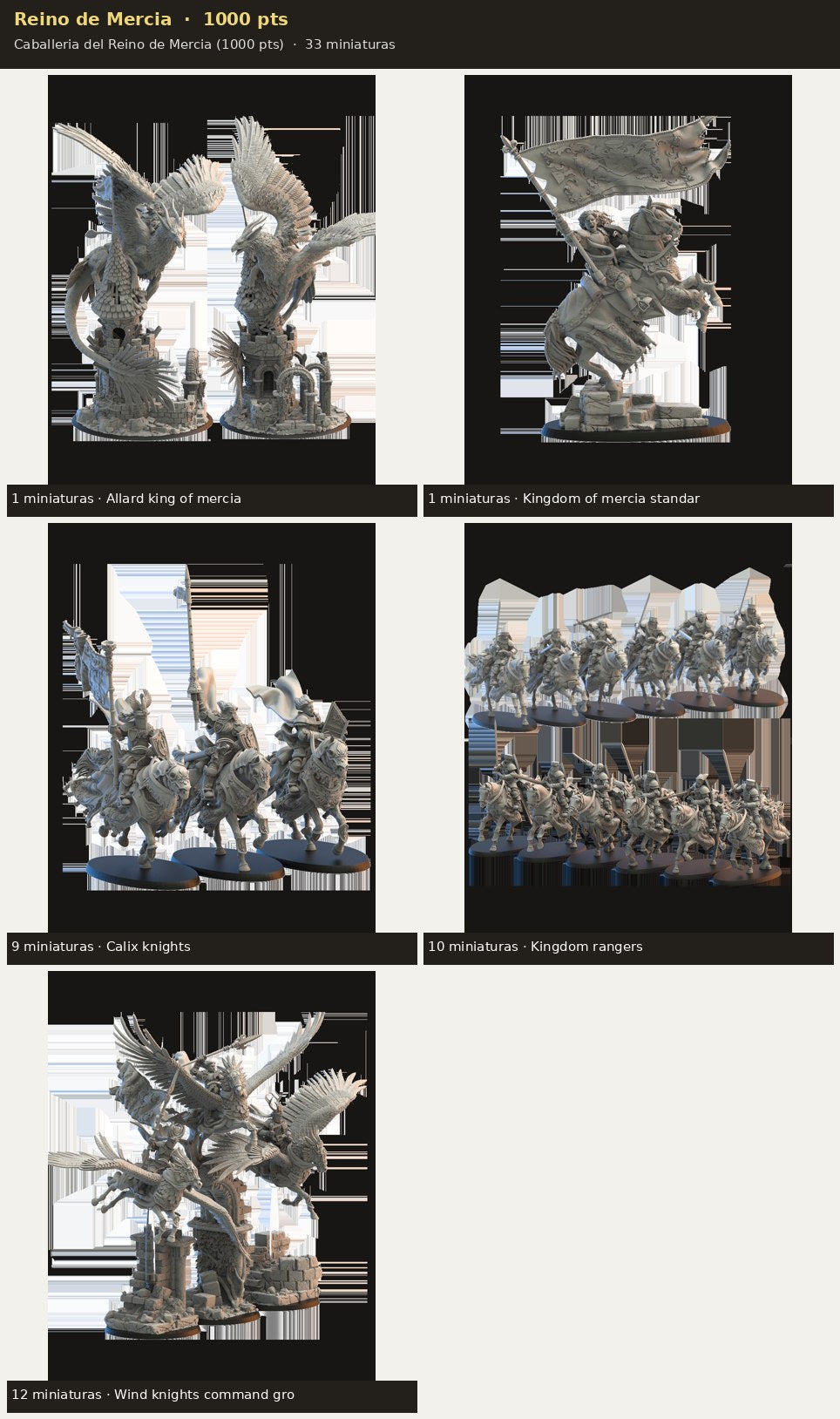 Ejército Reino de Mercia 1000 pts · 33 miniaturas resina fantasía 28mm · sin pintar