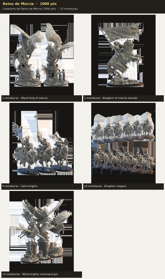 Ejército Reino de Mercia 1000 pts · 33 miniaturas resina fantasía 28mm · sin pintar