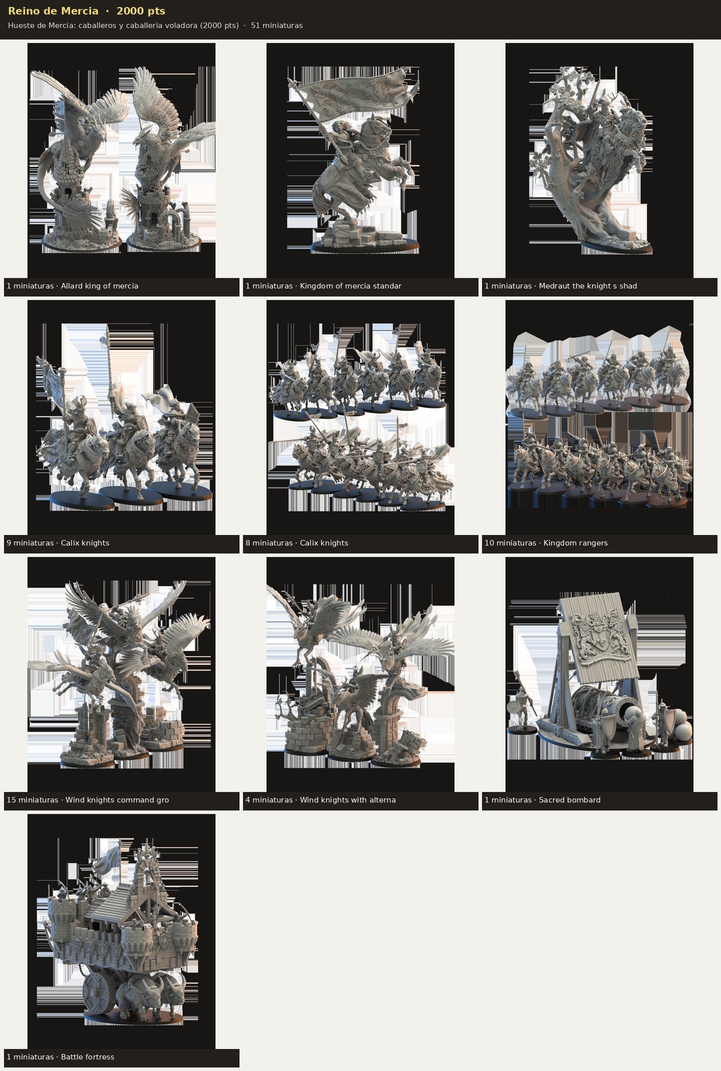 Ejército Reino de Mercia 2000 pts · 51 miniaturas resina fantasía 28mm · sin pintar