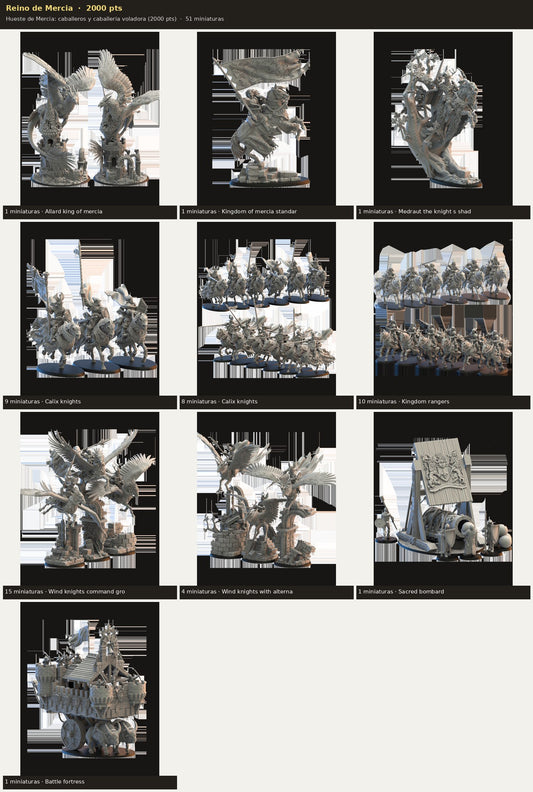 Ejército Reino de Mercia 2000 pts · 51 miniaturas resina fantasía 28mm · sin pintar