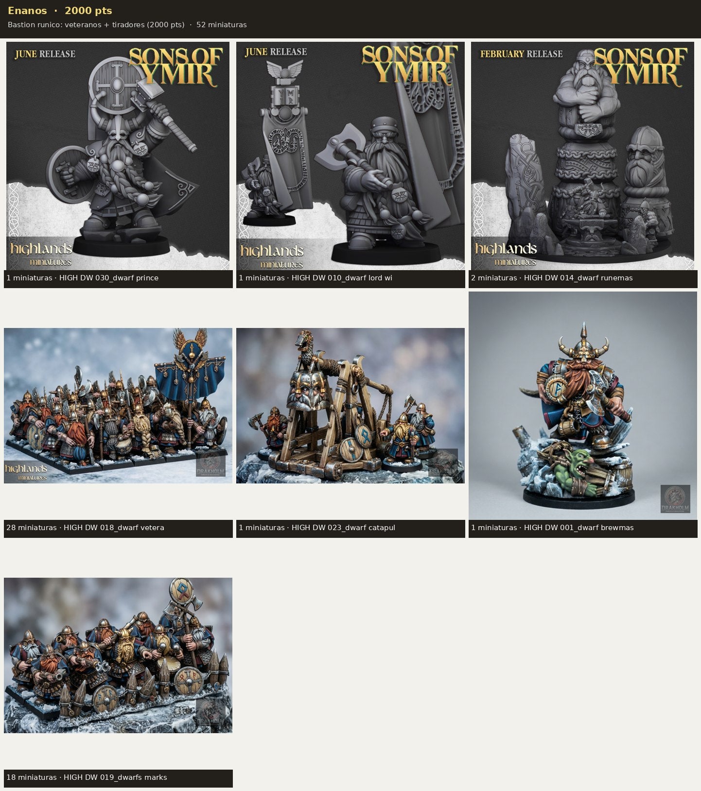 Ejército Enanos 2000 pts · 52 miniaturas resina fantasía 28mm · sin pintar