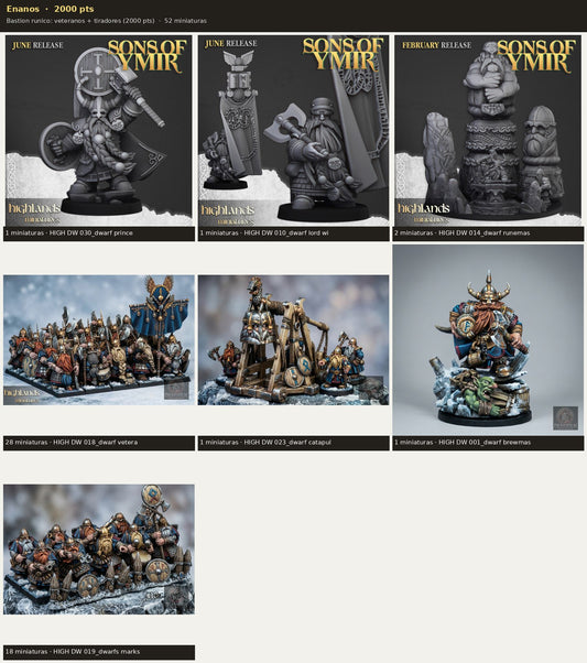 Ejército Enanos 2000 pts · 52 miniaturas resina fantasía 28mm · sin pintar