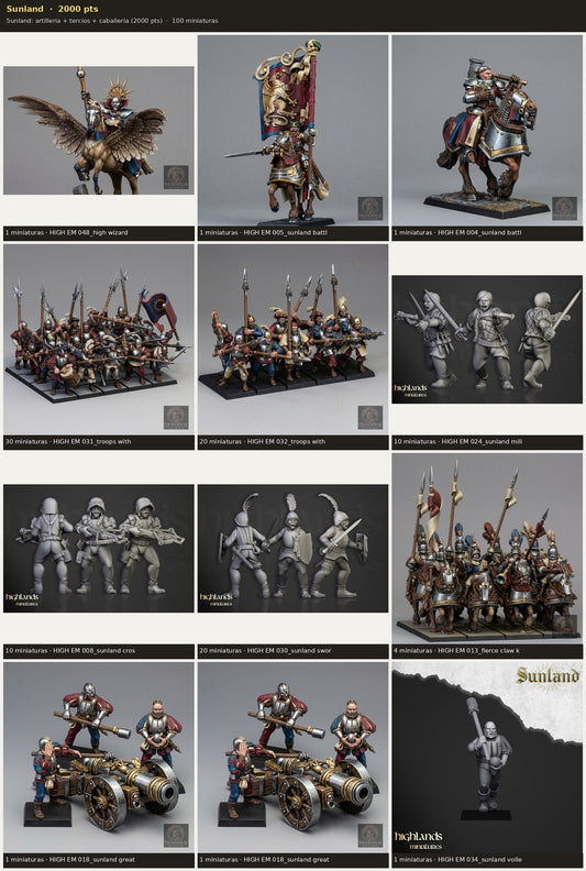 Ejército Sunland 2000 pts · 100 miniaturas resina fantasía 28mm · sin pintar