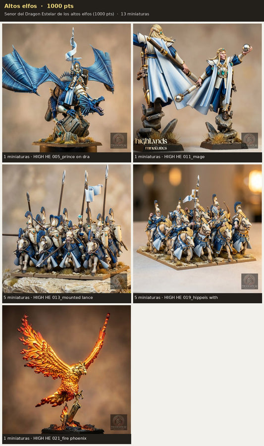 Ejército Altos elfos 1000 pts · 13 miniaturas resina fantasía 28mm · sin pintar