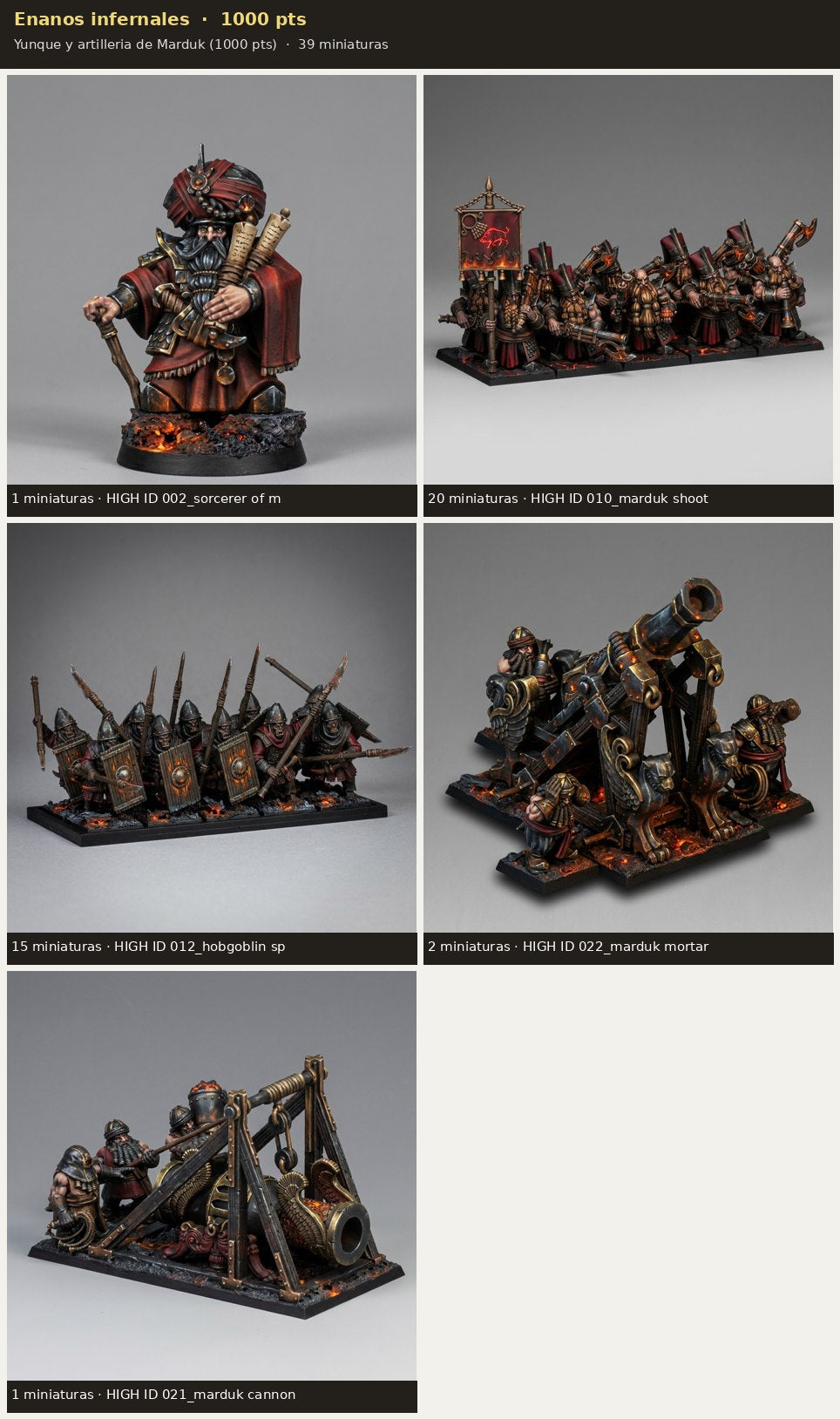 Ejército Enanos infernales 1000 pts · 39 miniaturas resina fantasía 28mm · sin pintar