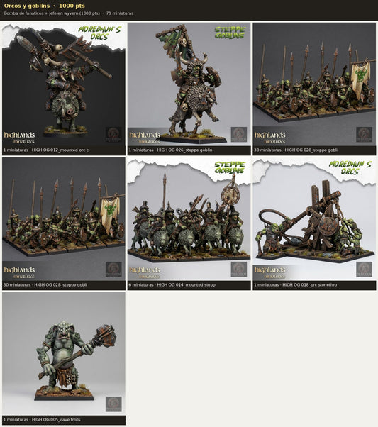 Ejército Orcos y goblins 1000 pts · 70 miniaturas resina fantasía 28mm · sin pintar