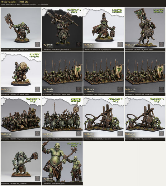 Ejército Orcos y goblins 2000 pts · 110 miniaturas resina fantasía 28mm · sin pintar