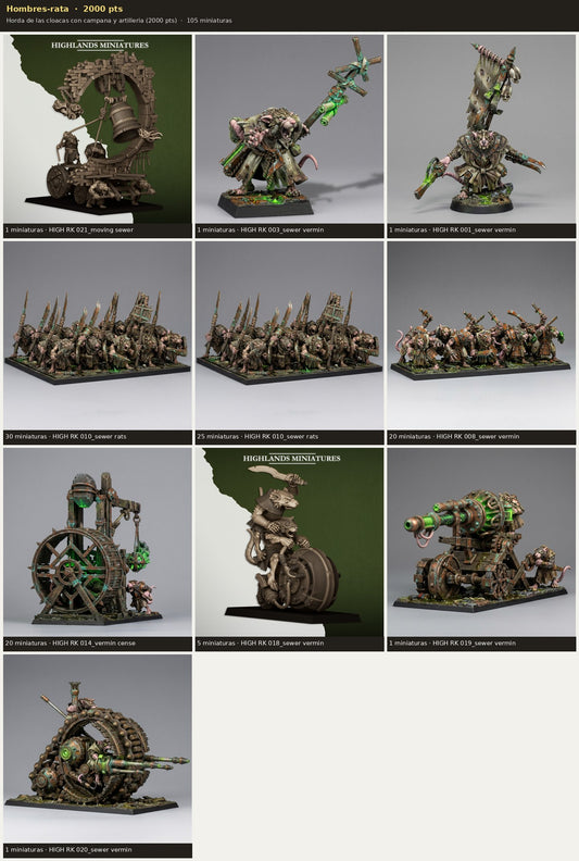 Ejército Hombres-rata 2000 pts · 105 miniaturas resina fantasía 28mm · sin pintar