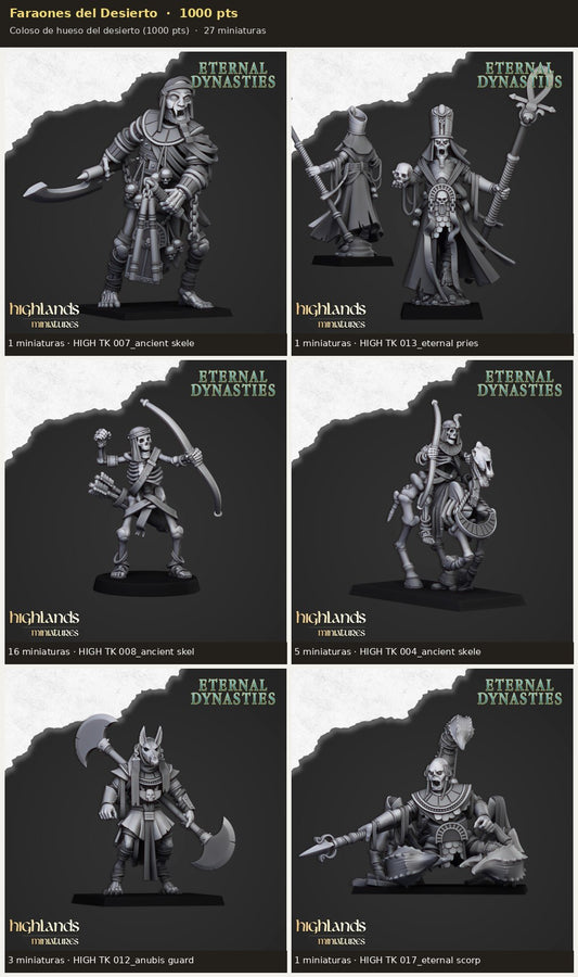 Ejército Faraones del Desierto 1000 pts · 27 miniaturas resina fantasía 28mm · sin pintar