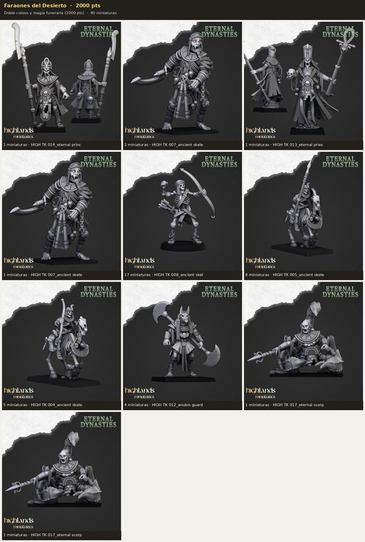 Ejército Faraones del Desierto 2000 pts · 40 miniaturas resina fantasía 28mm · sin pintar
