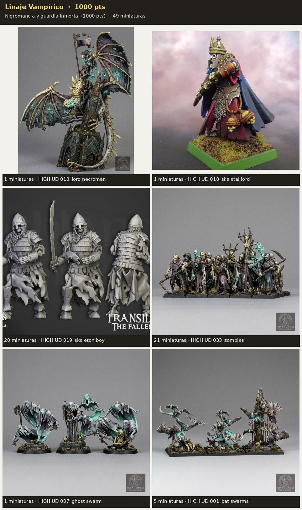 Ejército Linaje Vampírico 1000 pts · 49 miniaturas resina fantasía 28mm · sin pintar
