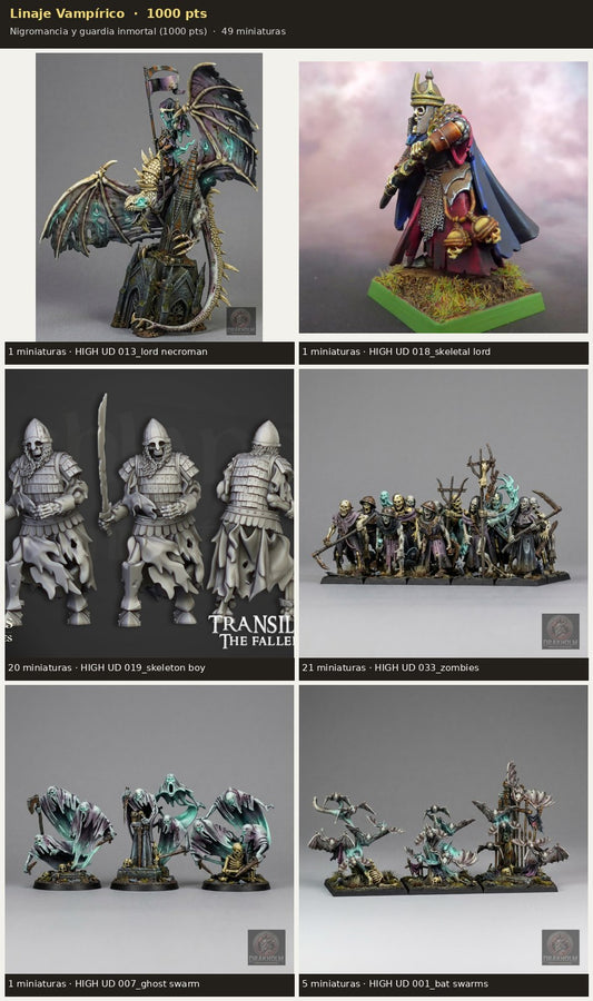 Ejército Linaje Vampírico 1000 pts · 49 miniaturas resina fantasía 28mm · sin pintar