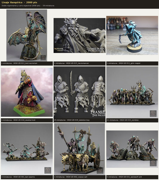 Ejército Linaje Vampírico 2000 pts · 59 miniaturas resina fantasía 28mm · sin pintar