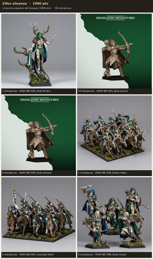 Ejército Elfos silvanos 1000 pts · 38 miniaturas resina fantasía 28mm · sin pintar