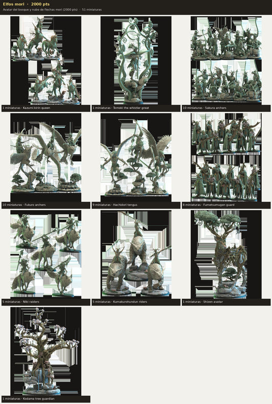 Ejército Elfos mori 2000 pts · 51 miniaturas resina fantasía 28mm · sin pintar