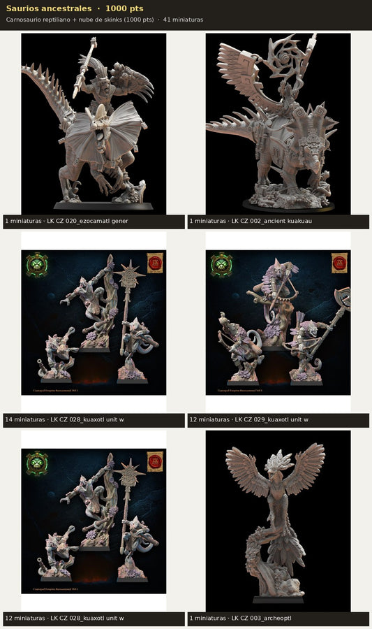 Ejército Saurios ancestrales 1000 pts · 41 miniaturas resina fantasía 28mm · sin pintar