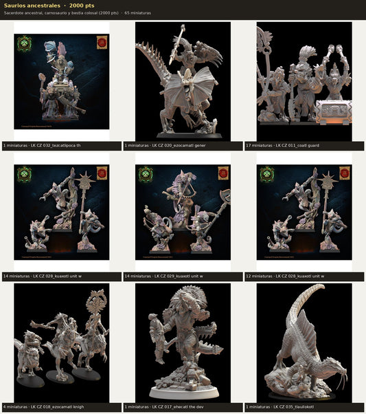 Ejército Saurios ancestrales 2000 pts · 65 miniaturas resina fantasía 28mm · sin pintar