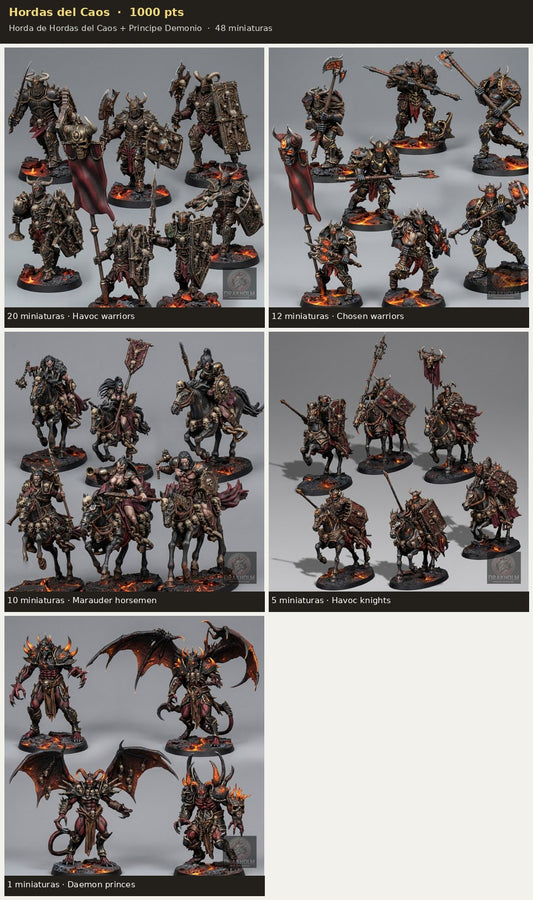Ejército Hordas del Caos 1000 pts · 48 miniaturas resina fantasía 28mm · sin pintar