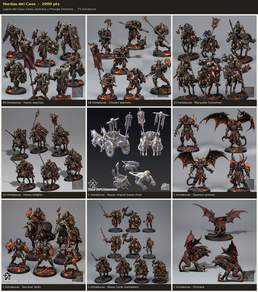 Ejército Hordas del Caos 2000 pts · 73 miniaturas resina fantasía 28mm · sin pintar