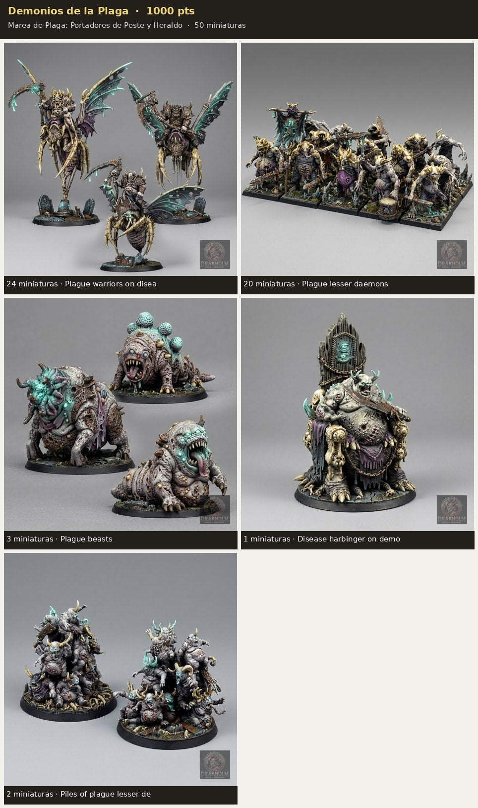 Ejército Demonios de la Plaga 1000 pts · 50 miniaturas resina fantasía 28mm · sin pintar