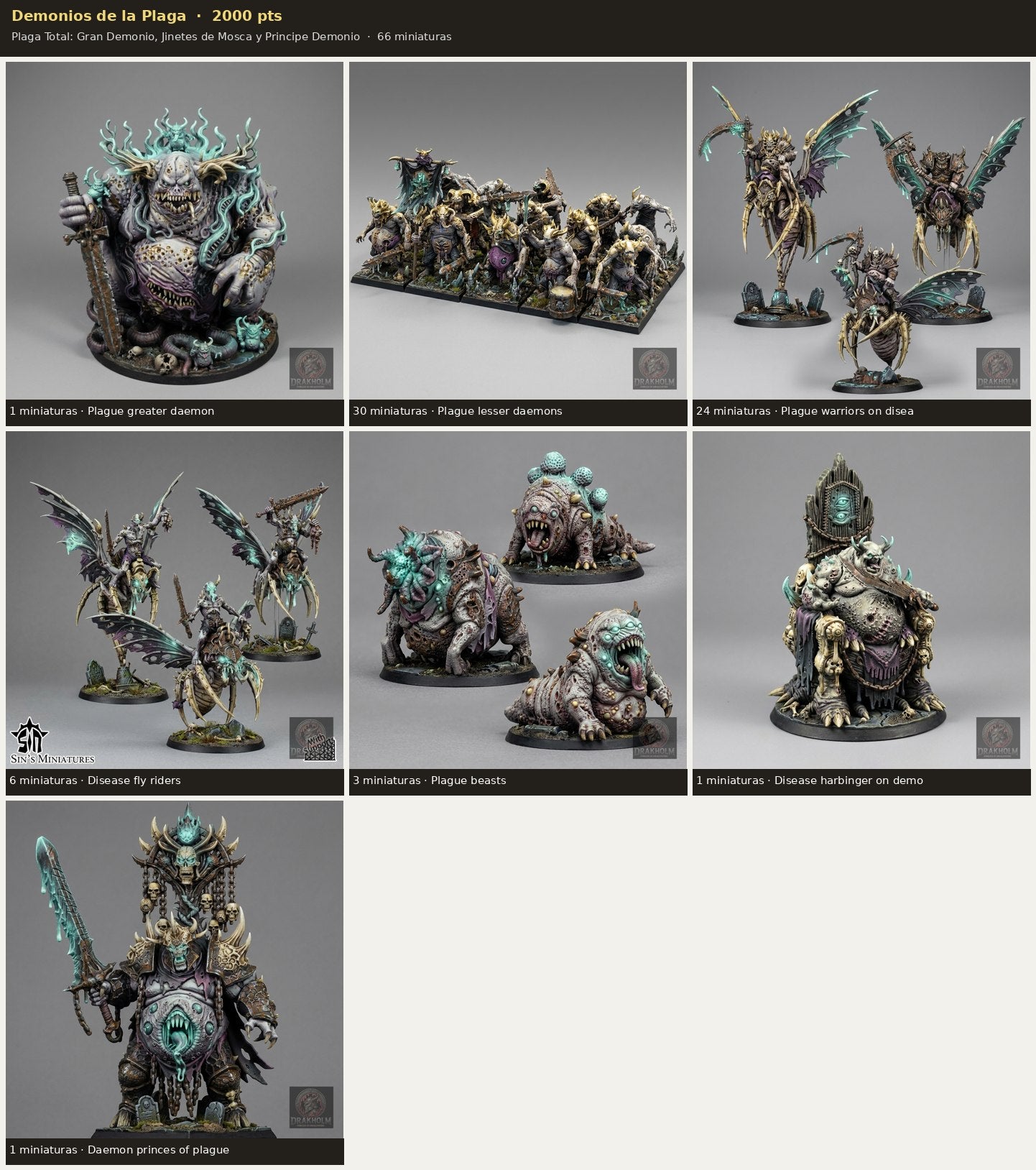 Ejército Demonios de la Plaga 2000 pts · 66 miniaturas resina fantasía 28mm · sin pintar