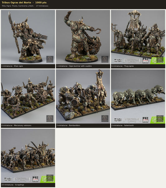 Ejército Tribus Ogras del Norte 1000 pts · 27 miniaturas resina fantasía 28mm · sin pintar