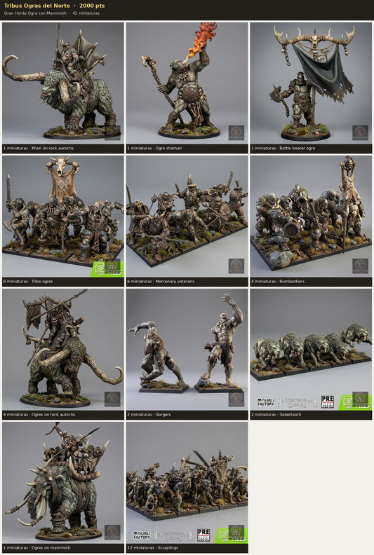 Ejército Tribus Ogras del Norte 2000 pts · 42 miniaturas resina fantasía 28mm · sin pintar