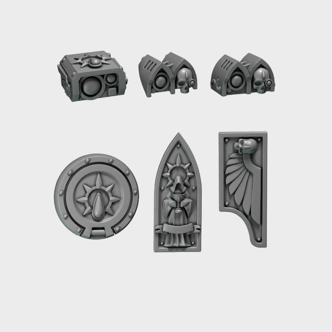 Pack decoración vehículos Crimson Lords A — bits de conversión sci-fi grimdark de Greytide Studio, resina 32mm sin pintar