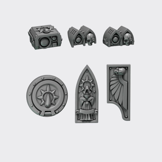 Pack decoración vehículos Crimson Lords A — bits de conversión sci-fi grimdark de Greytide Studio, resina 32mm sin pintar