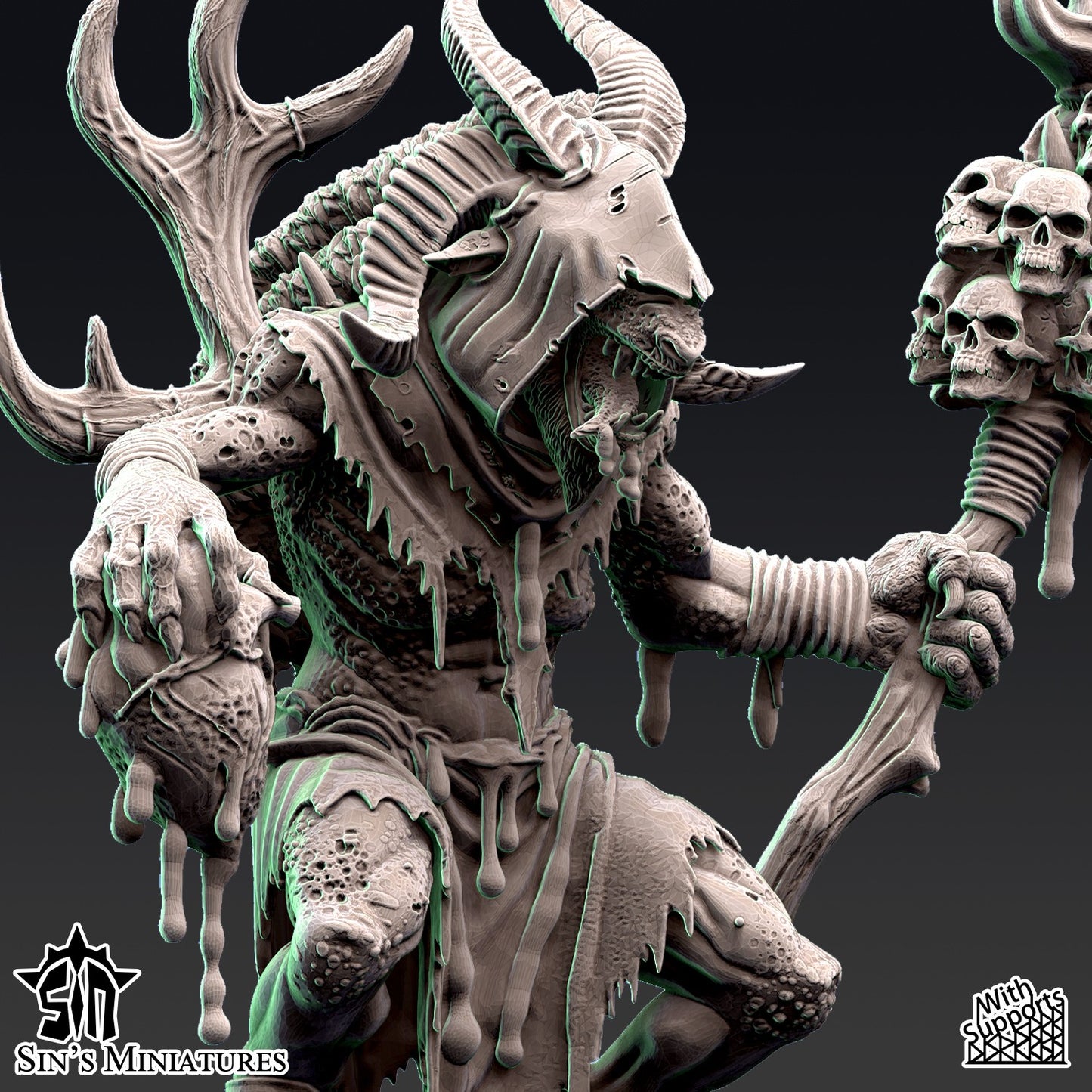 Miniatura Chamán Bestia-Hombre de la Plaga Reinos del Caos resina 32mm sin pintar - Drakholm