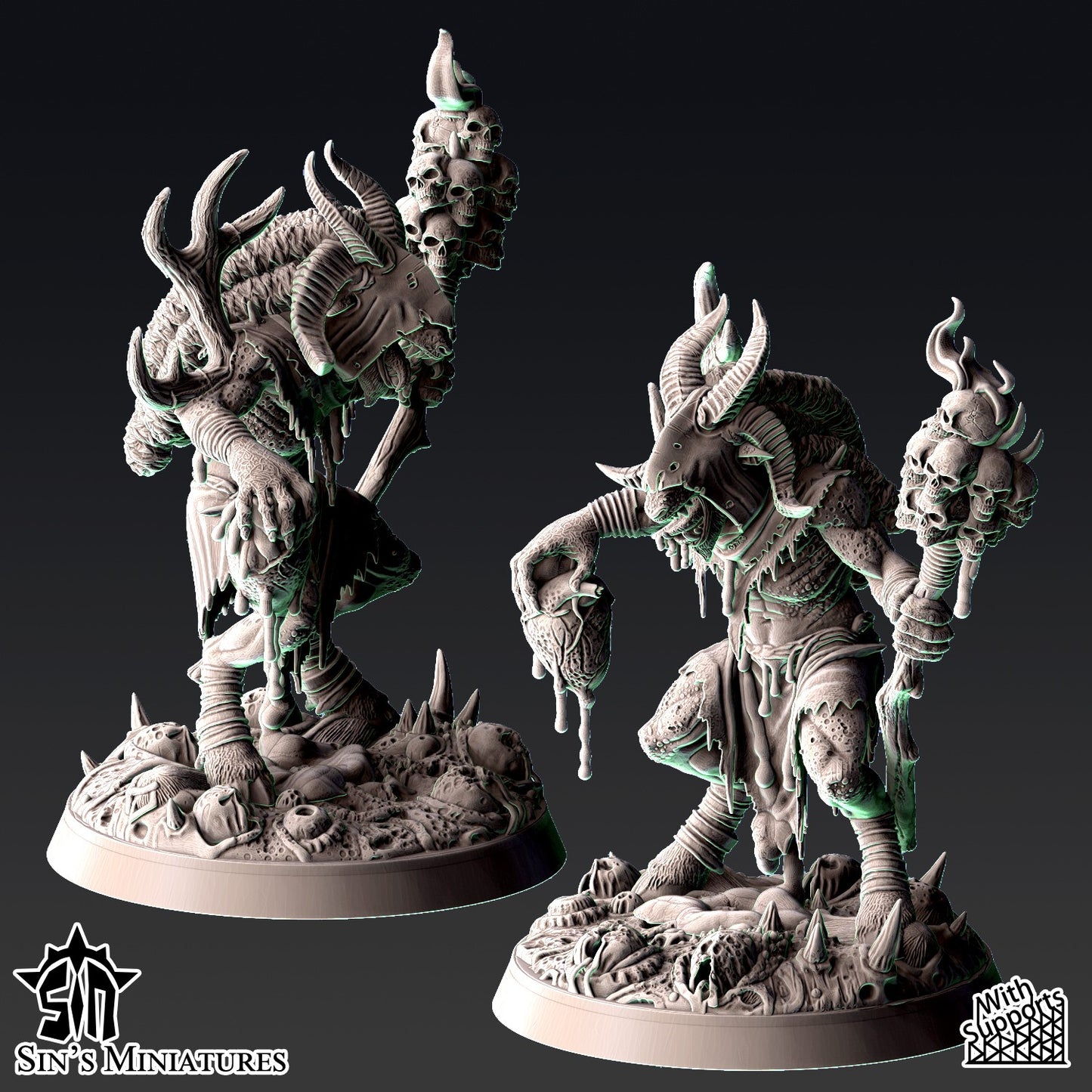 Miniatura Chamán Bestia-Hombre de la Plaga Reinos del Caos resina 32mm sin pintar - Drakholm