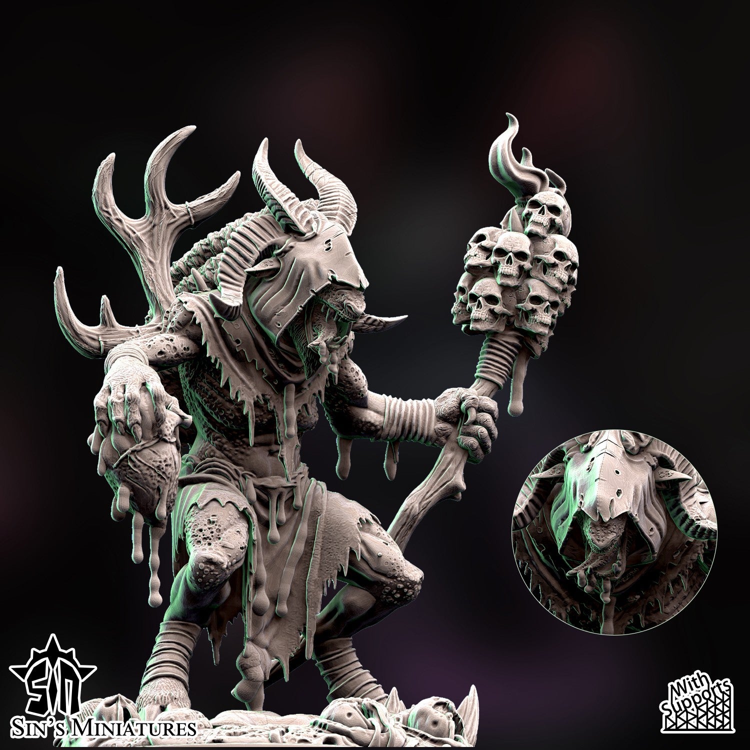 Miniatura Chamán Bestia-Hombre de la Plaga Reinos del Caos resina 32mm sin pintar - Drakholm