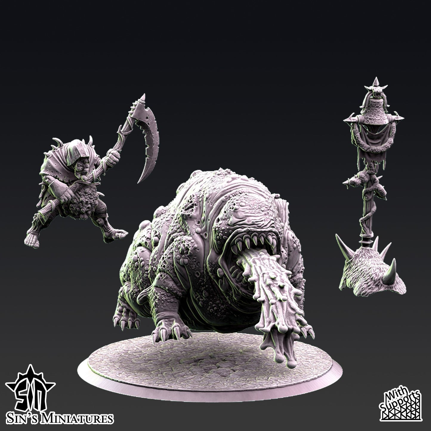 Miniatura Hechicero de la Plaga sobre Horror de la Enfermedad Reinos del Caos resina 32mm sin pintar - Drakholm