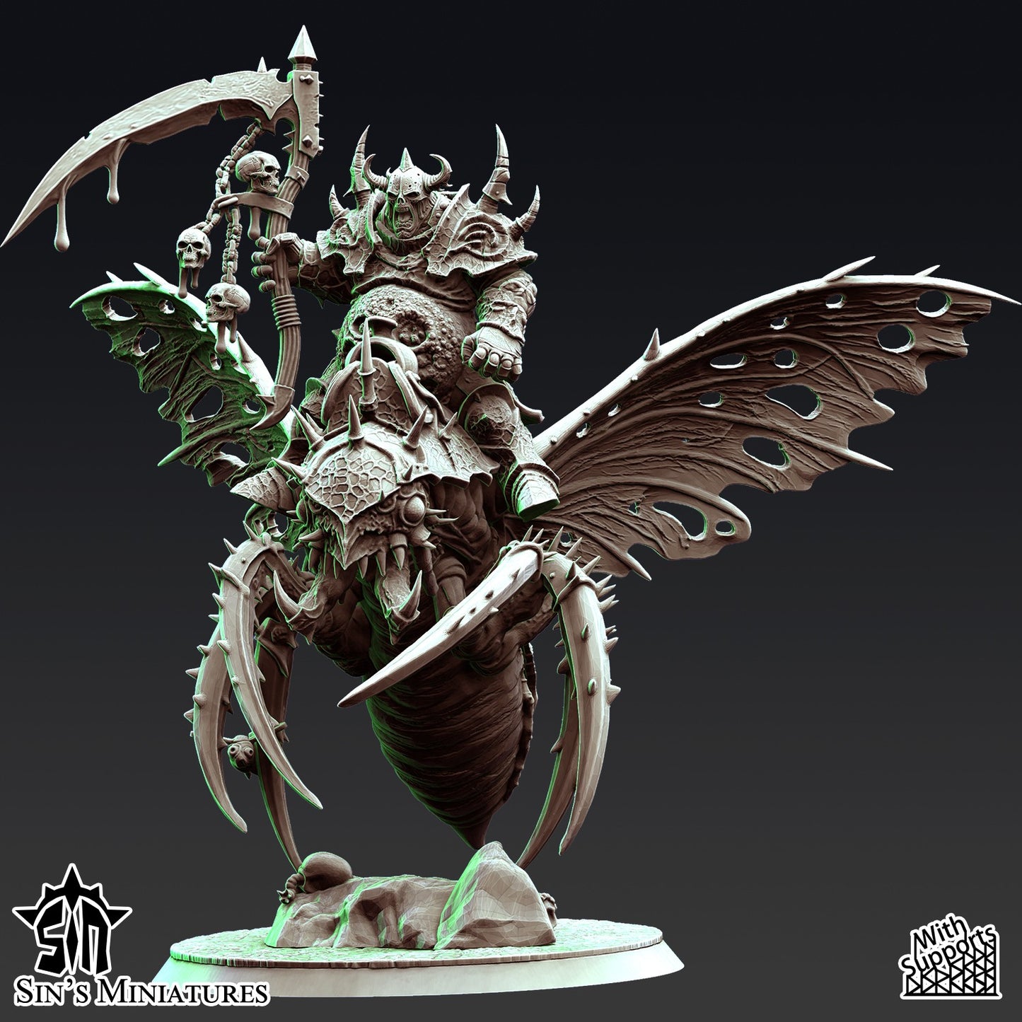 Miniatura Guerreros de la Plaga sobre Moscas Pestilentes Reinos del Caos resina 32mm sin pintar - Drakholm