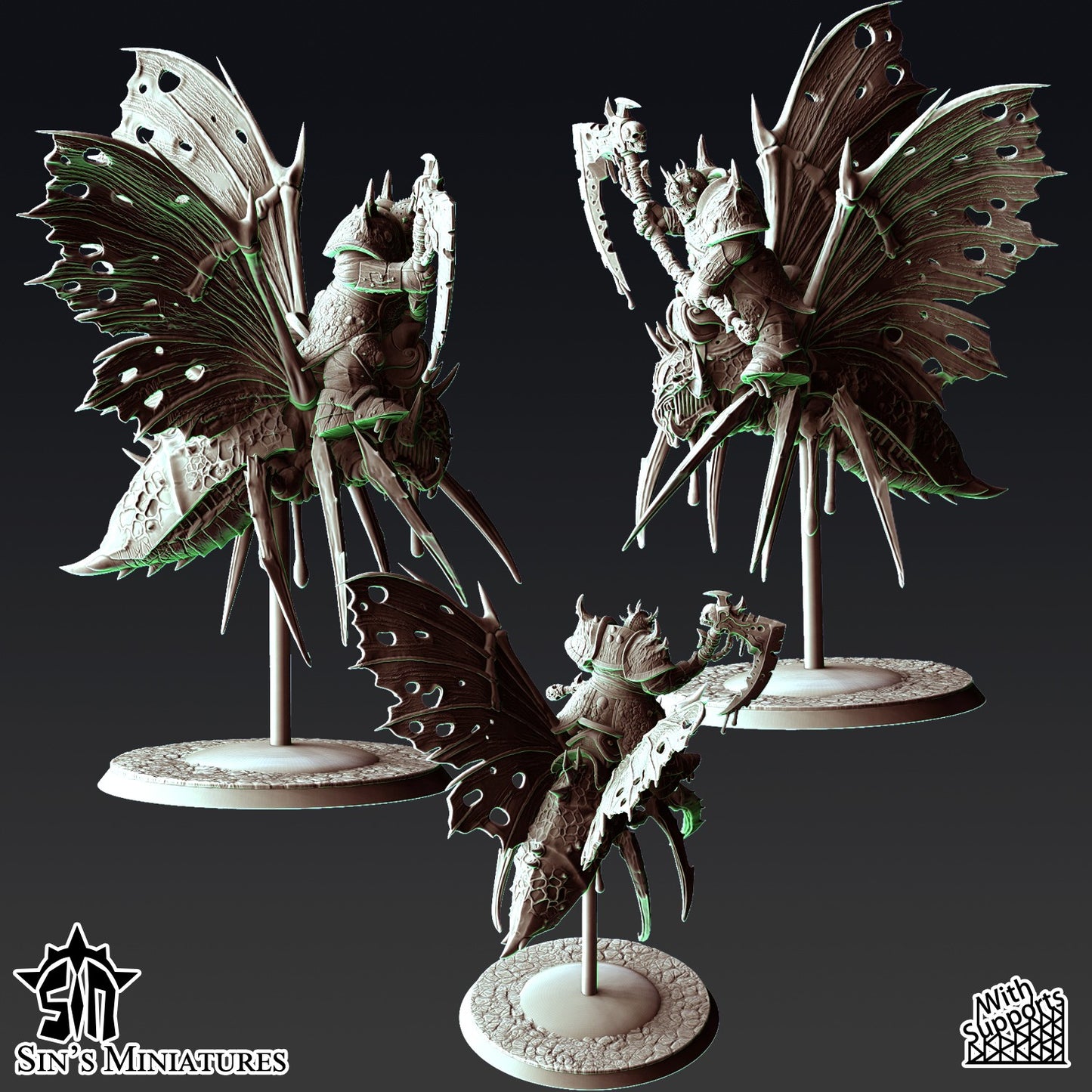 Miniatura Guerreros de la Plaga sobre Moscas Pestilentes Reinos del Caos resina 32mm sin pintar - Drakholm
