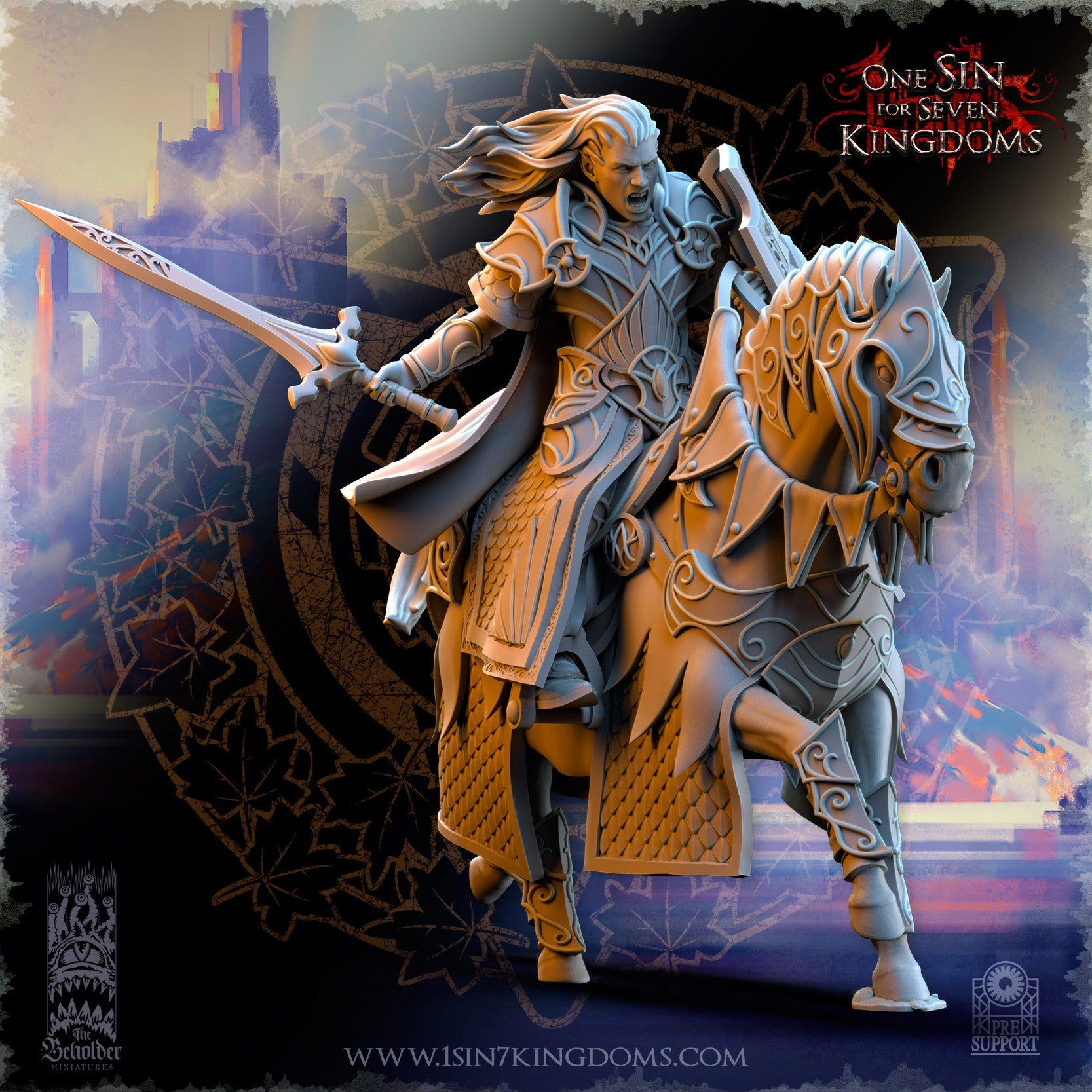 Miniatura Polomhir comandante a caballo Altos Elfos resina 32mm sin pintar - Drakholm