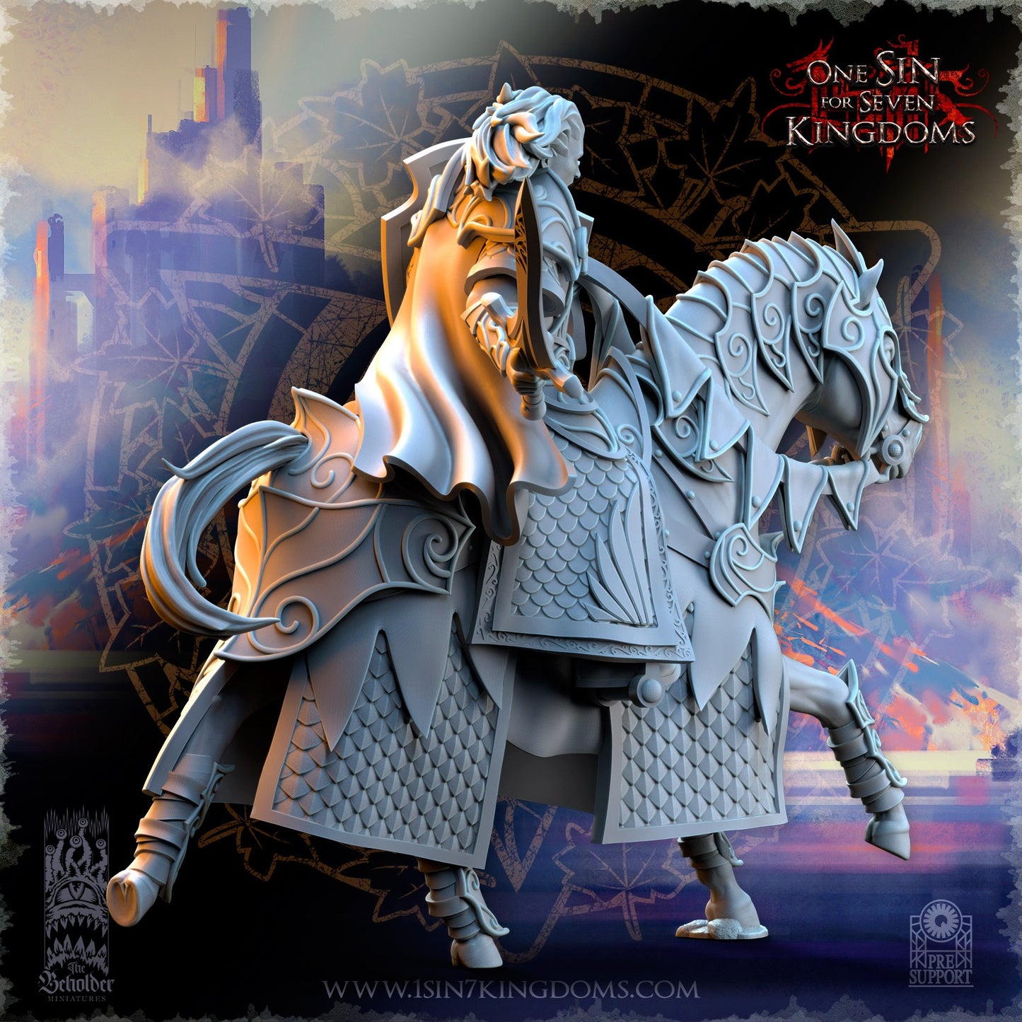 Miniatura Polomhir comandante a caballo Altos Elfos resina 32mm sin pintar - Drakholm