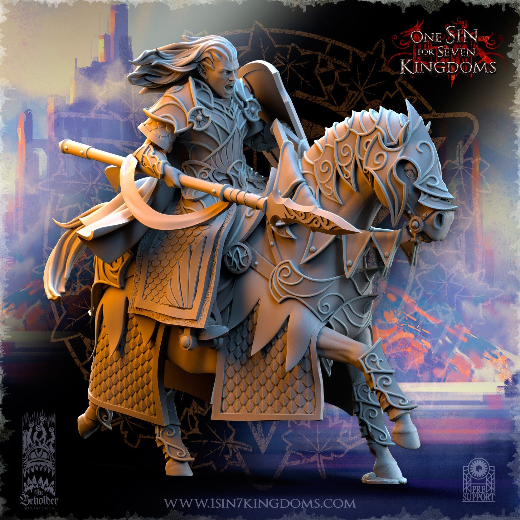 Miniatura Polomhir comandante a caballo Altos Elfos resina 32mm sin pintar - Drakholm