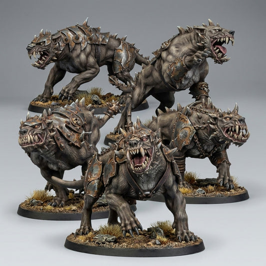 Miniatura Perros del Infierno Reinos del Caos resina 32mm sin pintar - Drakholm